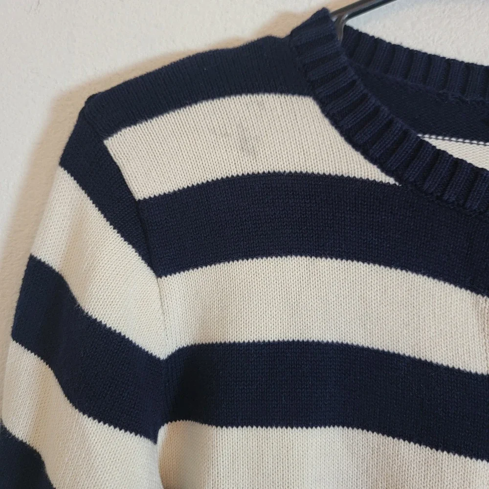 John Galt Stripe Amalie Button Front Cardigan Cotton Nautical Navy Blue Cream OS